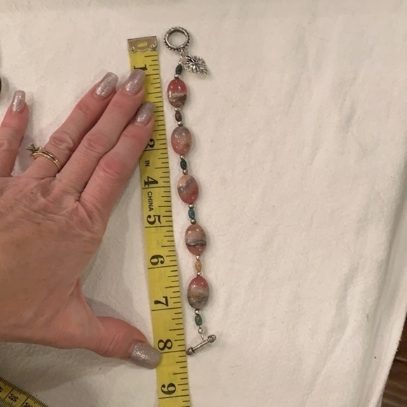 Natural stone silver toggle clasp flat large leaf charm detail high quality - Picture 5 of 6